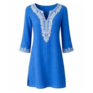 Sulu Collection Blue Embroidered Tunic size 2 NWT
